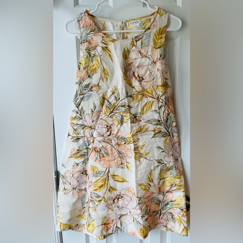 Nicole Miller Linen Floral Top in Blush, Yellow & Sage